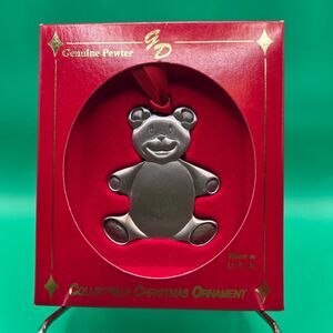 Gloria Duchin Genuine Pewter Teddy Bear Vintage Christmas Ornament USA w/ Box